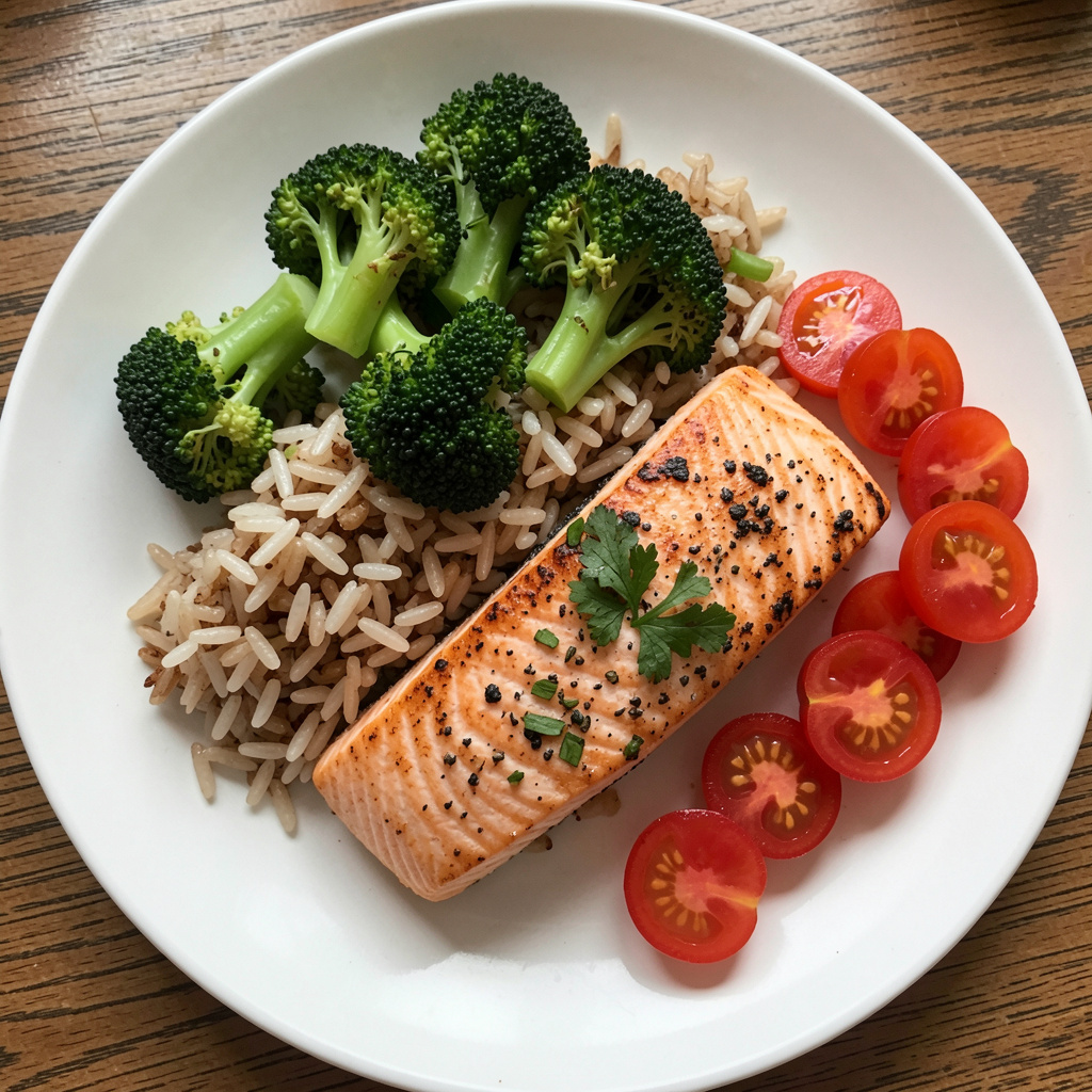 Balanced meal with vegetables, grains, and protein