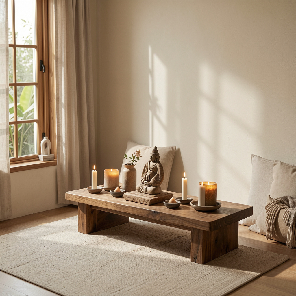 Peaceful meditation space with natural light